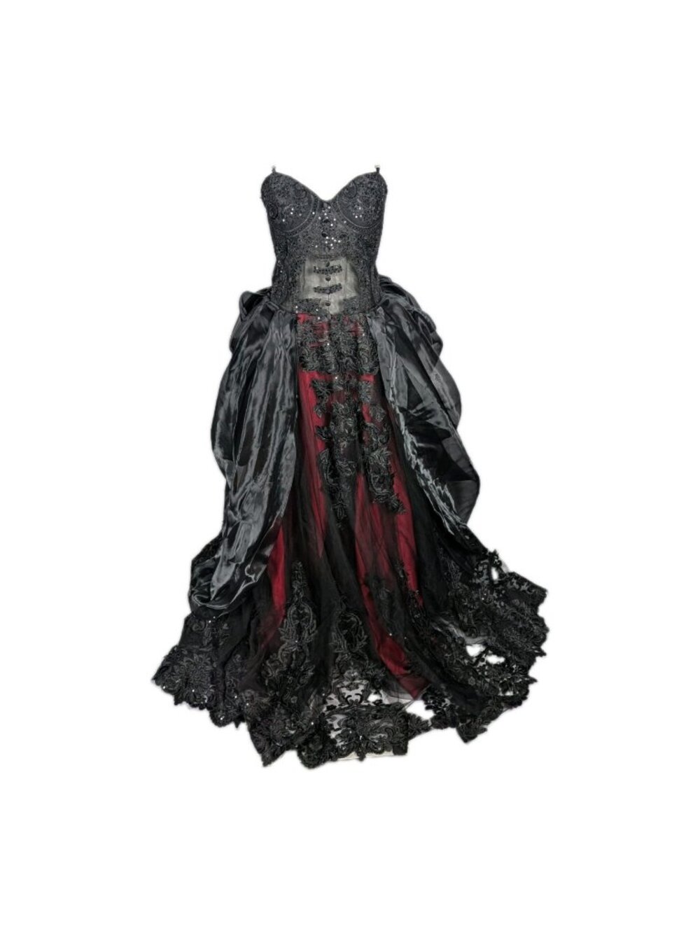 Gothic Ball Gown Dress Women's 14 Black Red Lace Sequins Corset Bustier Pick Up